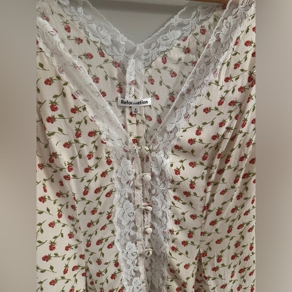 NEW Reformation Cristina Lace Trim Woven Tank Top in Madison Red Floral | size 4 - Picture 6 of 10